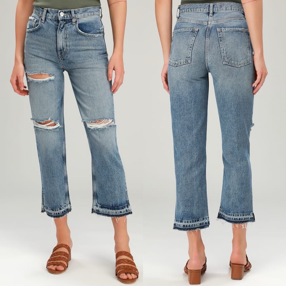 Free People Lita Distressed High-Waisted Slim Leg Jeans